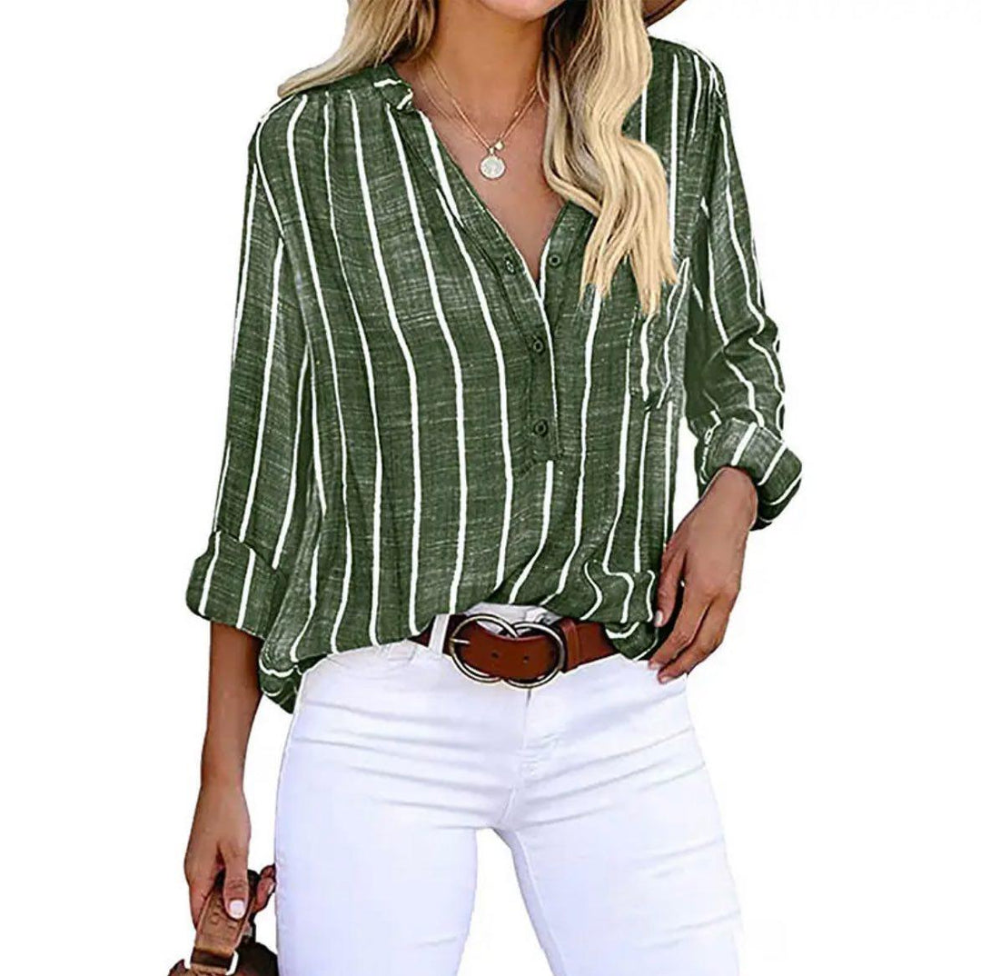 Women's Striped Casual Blouse Tops Sale in Red (Almost Sold Out) - View 3 | Bellmere