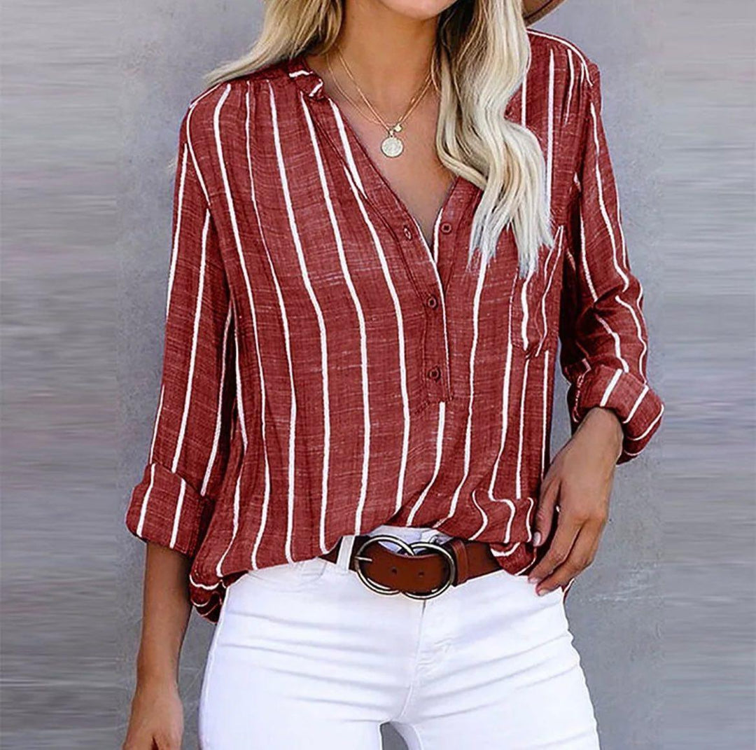 Women's Striped Casual Blouse Tops Sale in Red (Almost Sold Out) - View 9 | Bellmere