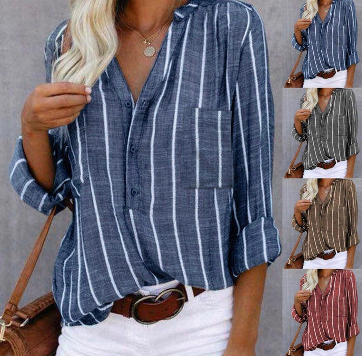 Women's Striped Casual Blouse Tops Sale in Red (Almost Sold Out) - View 6 | Bellmere