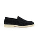 Blue suede moccasin loafers