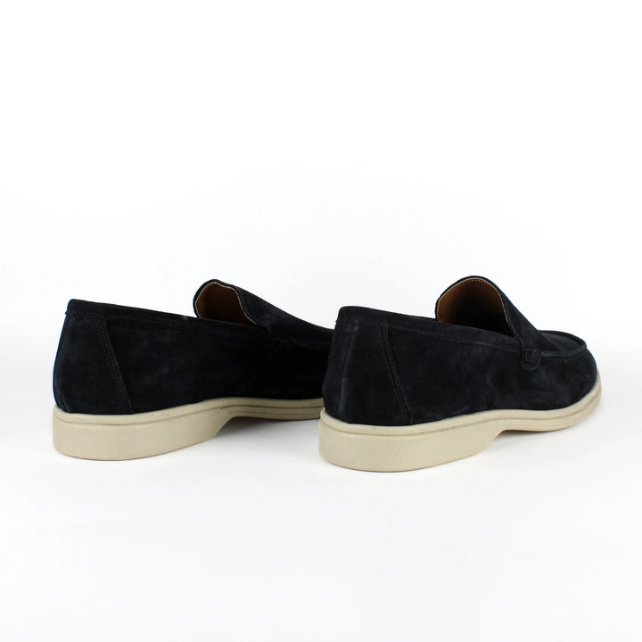 Blue suede moccasin loafers