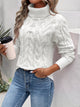 Women's textured cable knit turtleneck sweater with long sleeves