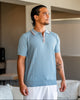 Short-sleeve textured knit polo shirt with collar and three-button placket