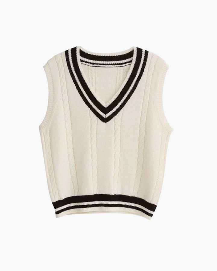 Women's white cable knit V-neck sweater vest