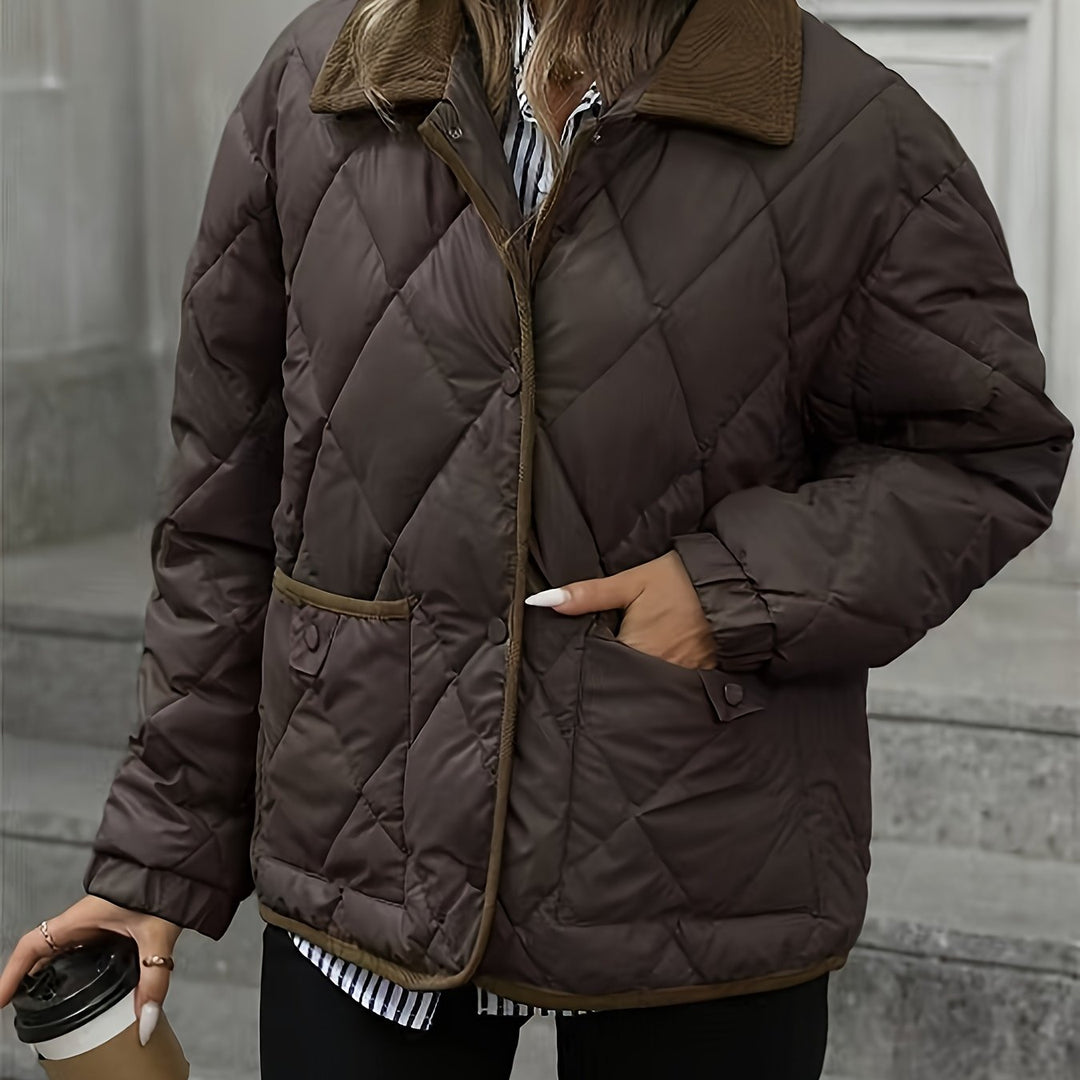 Women's quilted diamond jacket with fold-over collar