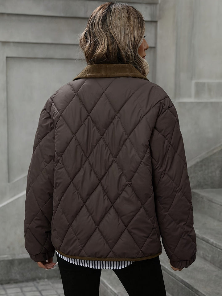 Women's quilted diamond jacket with fold-over collar
