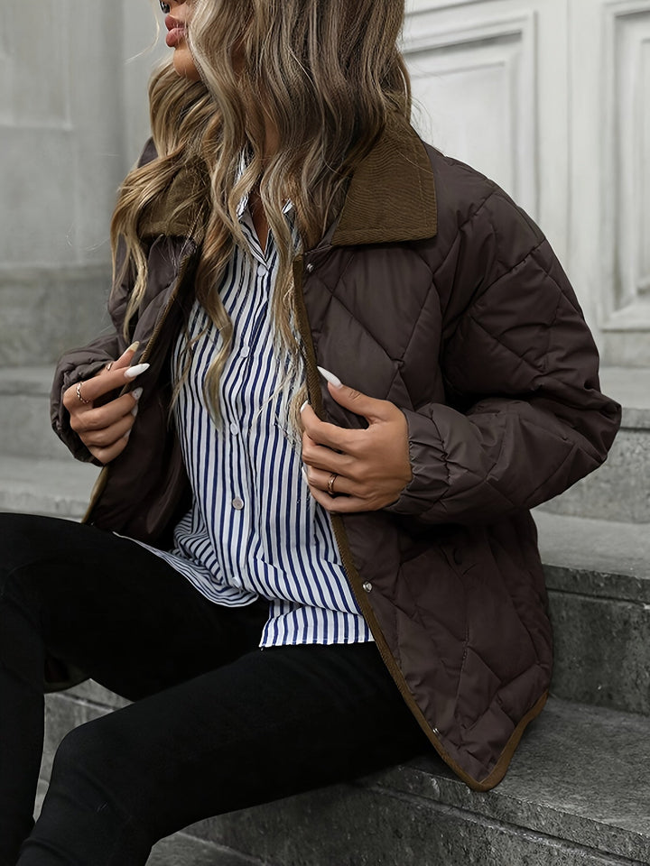 Women's quilted diamond jacket with fold-over collar