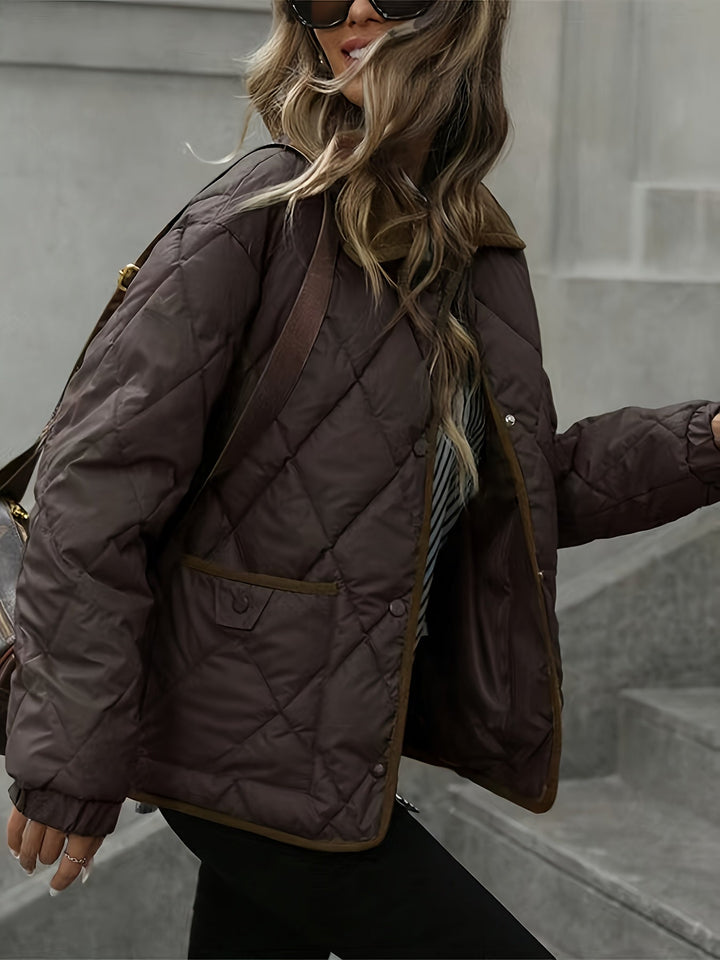 Women's quilted diamond jacket with fold-over collar