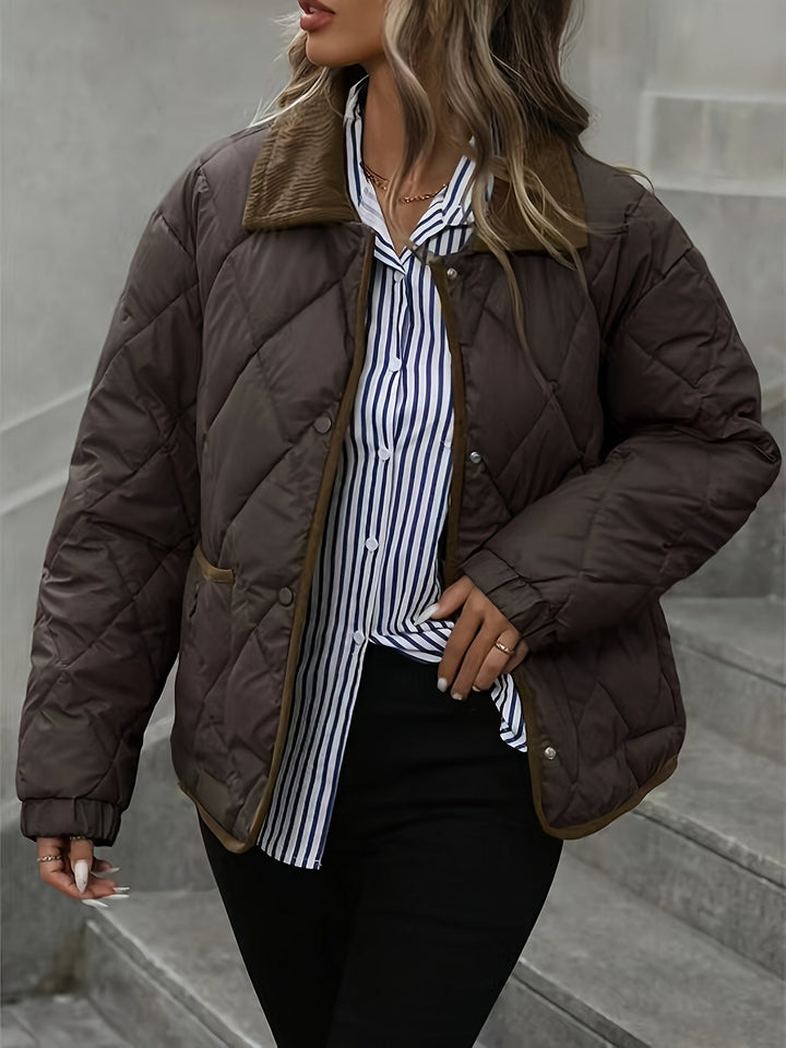 Women's quilted diamond jacket with fold-over collar