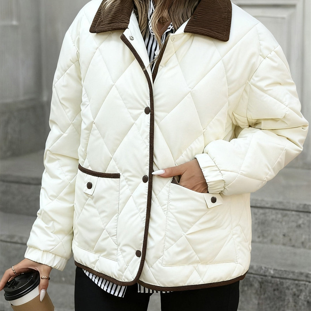 Women's quilted diamond jacket with fold-over collar