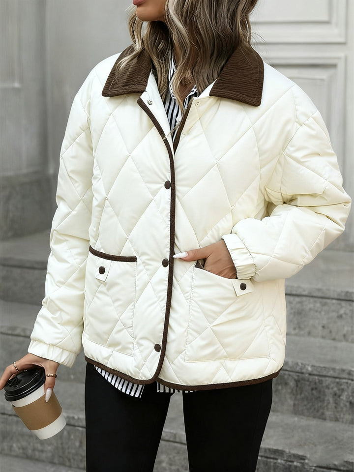 Women's quilted diamond jacket with fold-over collar