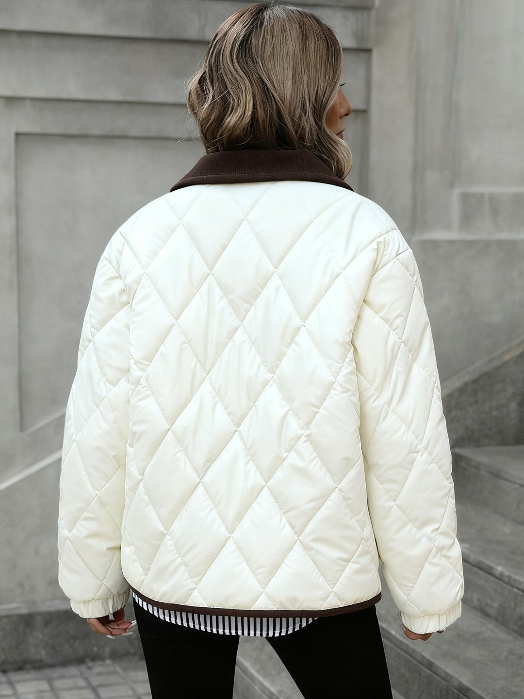Women's quilted diamond jacket with fold-over collar
