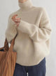 Women's ribbed turtleneck sweater with long sleeves and relaxed fit