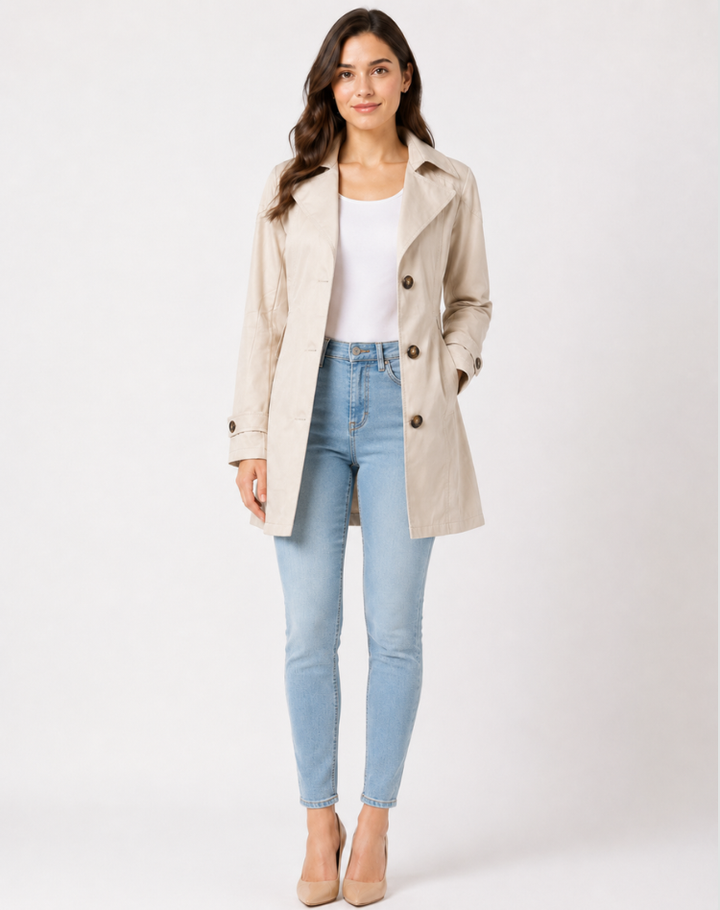 Women's short belted trench coat