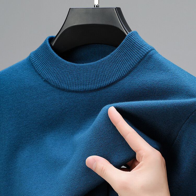 Unisex ribbed mock neck knit sweater with long sleeves