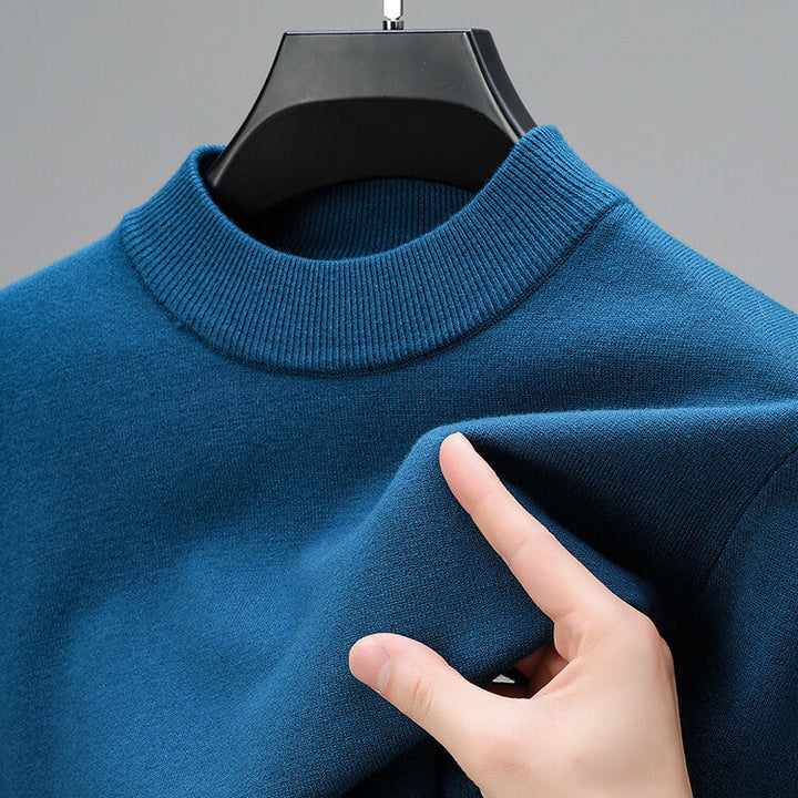 Unisex ribbed mock neck knit sweater with long sleeves