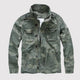 Men's solid field jacket with stand collar, long sleeves, zipper and multiple utility pockets