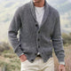 Men's ribbed knit cardigan with shawl collar, button front and patch pockets