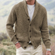 Men's ribbed knit cardigan with shawl collar, button front and patch pockets