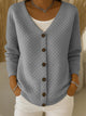 Women's diamond quilted button front cardigan with V-neck and long sleeves