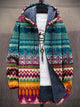 Unisex multicolor geometric zip-up hoodie with hood and long sleeves