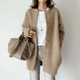 Women's long button front cardigan with round neck and long sleeves
