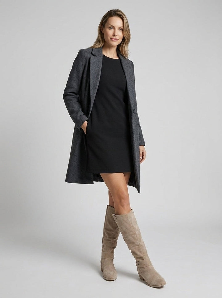 Women's knee high slouchy boots with buckle detail and low heel