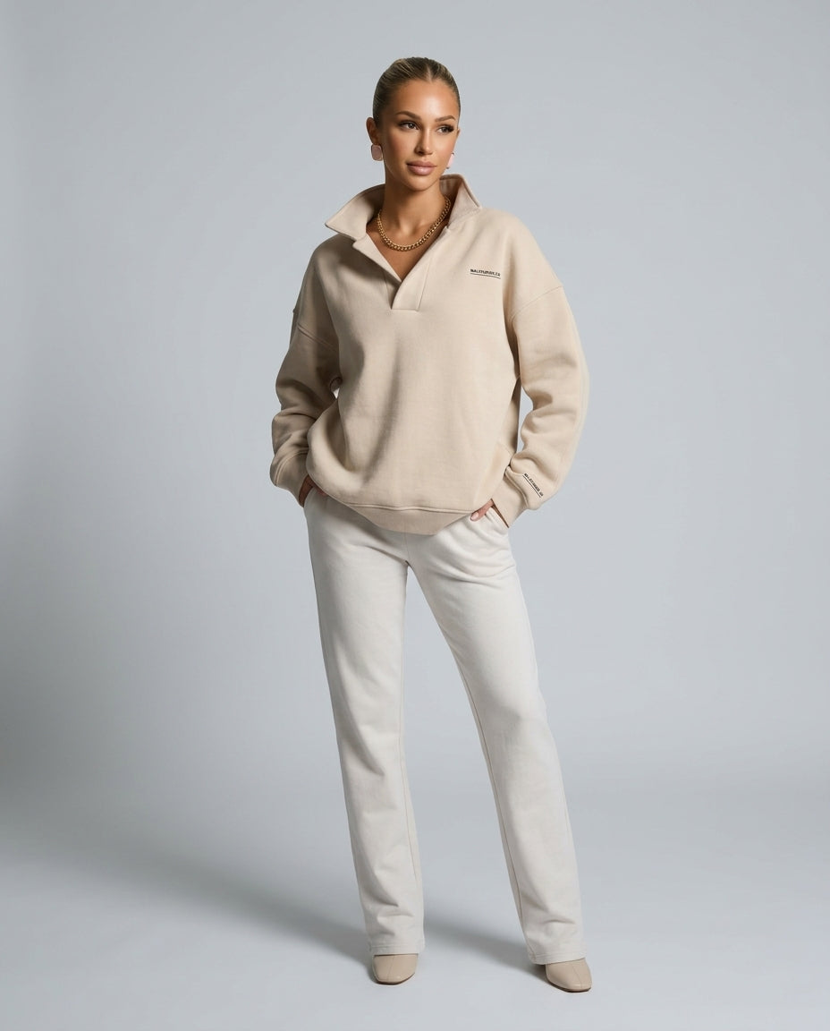 Women's oversized long-sleeve hooded lounge hoodie with ribbed cuffs and hem