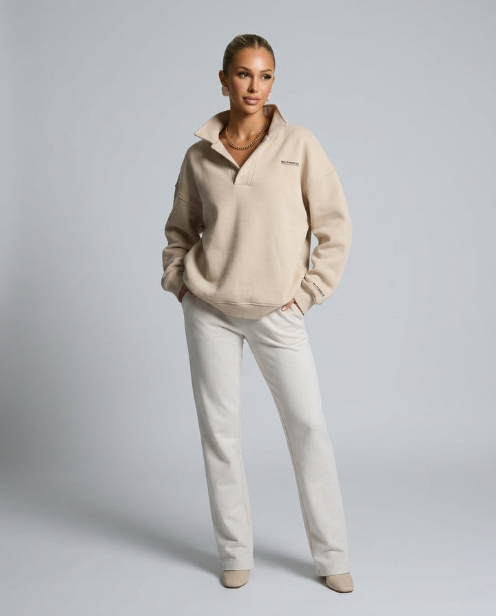 Women's oversized long-sleeve hooded lounge hoodie with ribbed cuffs and hem