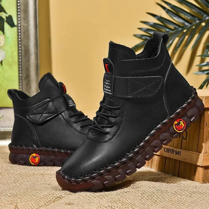 Women's lace-up combat ankle boots with chunky textured soles
