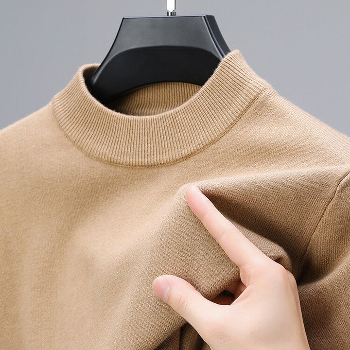 Unisex ribbed mock neck knit sweater with long sleeves