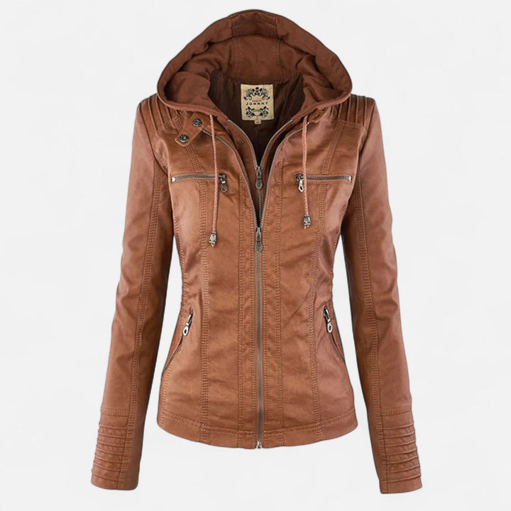 Women's hooded jacket with long sleeves and multiple zipped pockets