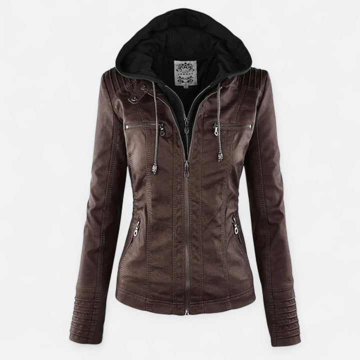 Women's hooded jacket with long sleeves and multiple zipped pockets
