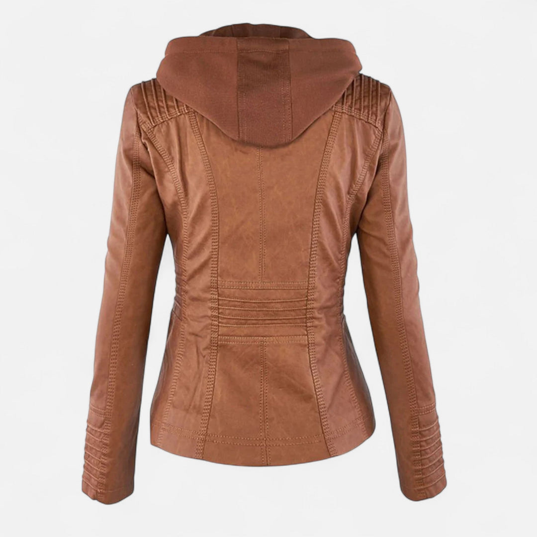 Women's hooded jacket with long sleeves and multiple zipped pockets