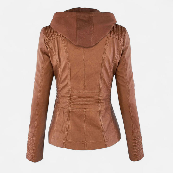 Women's hooded jacket with long sleeves and multiple zipped pockets