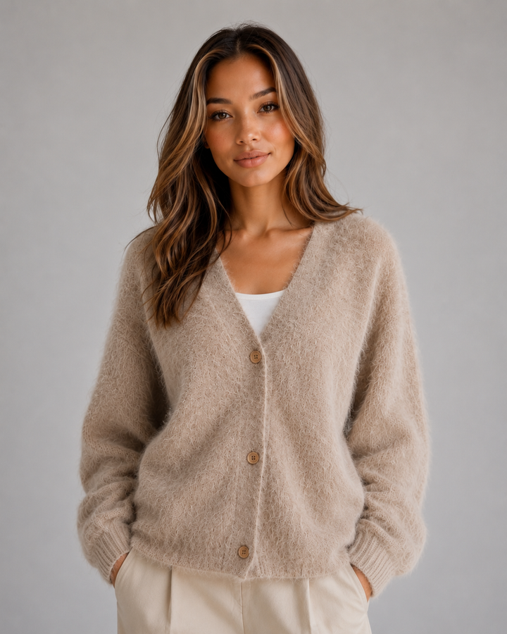 Women's textured V-neck button front cardigan with long sleeves