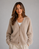 Women's textured V-neck button front cardigan with long sleeves