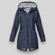 Women's hooded rain jacket with long sleeves, front zippers and striped lining