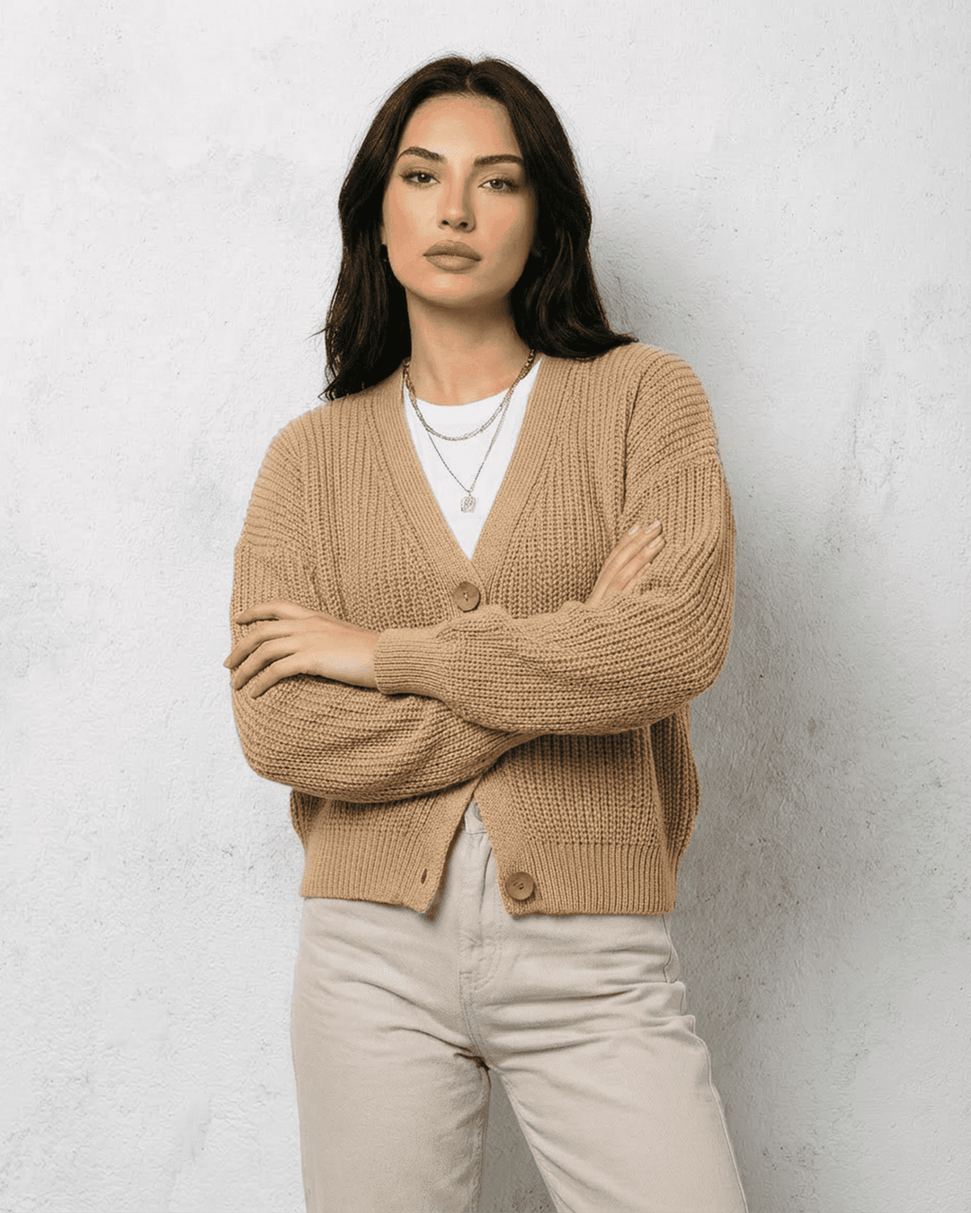 Women's yellow knit cardigan with long sleeves