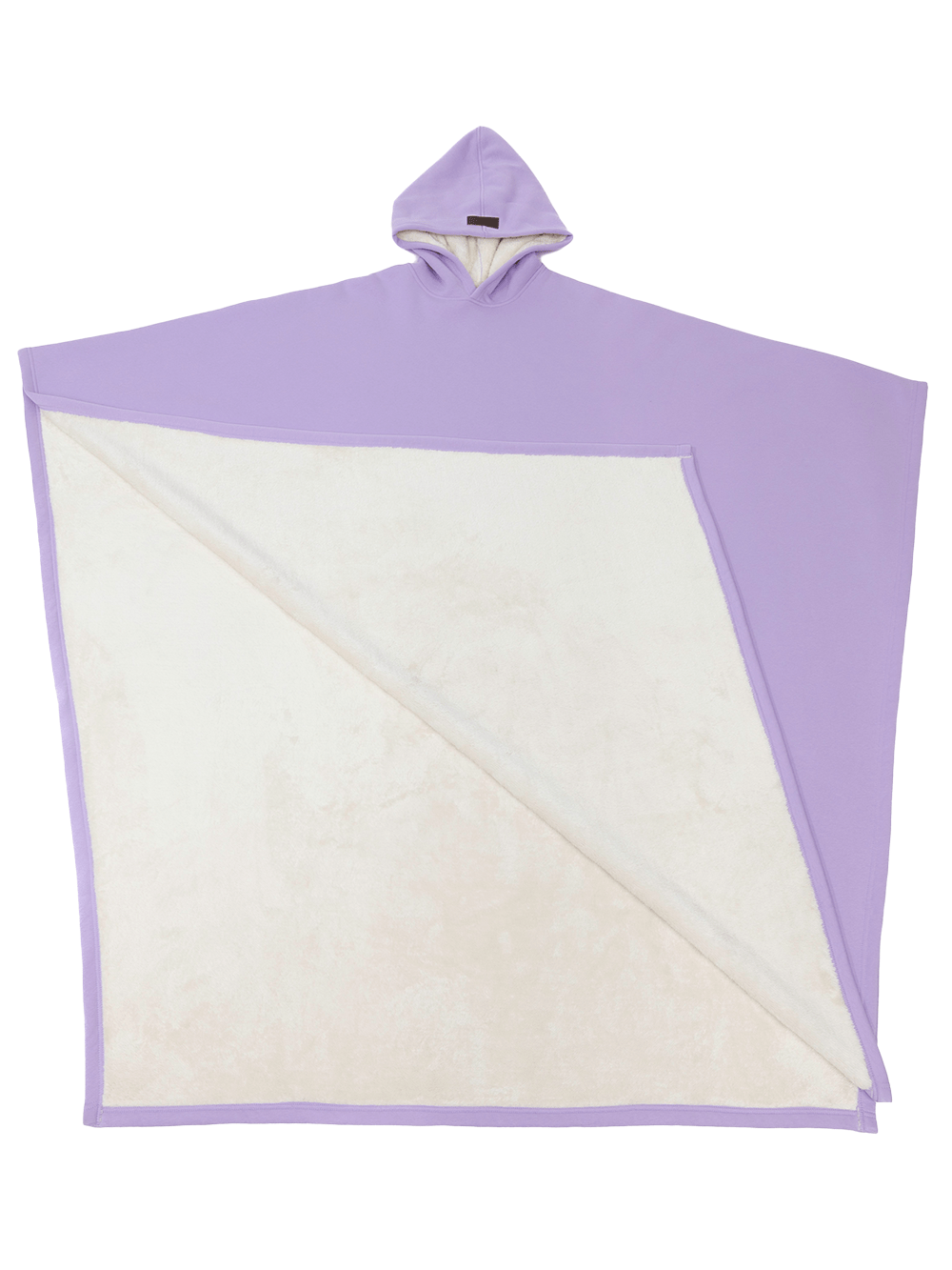 Hooded fleece poncho with oversized cut and plush-looking lining