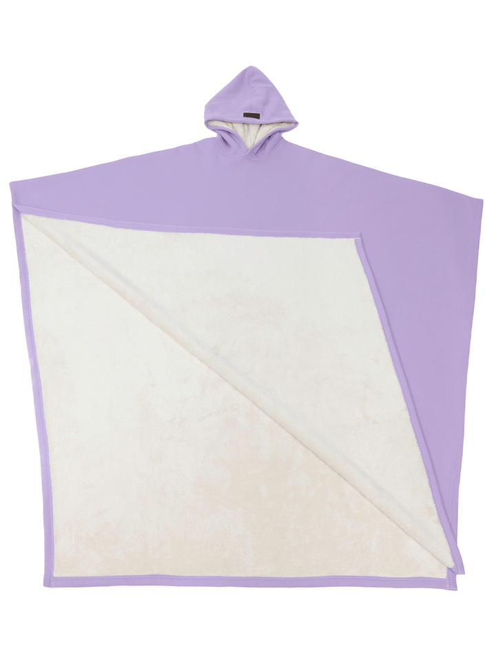 Hooded fleece poncho with oversized cut and plush-looking lining