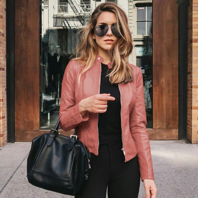 Women's fitted jacket with stand collar and front zipper