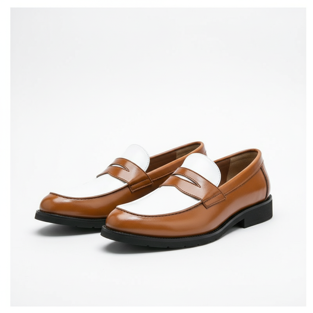 Men's contrast panel slip-on loafers with rounded toes and low heels