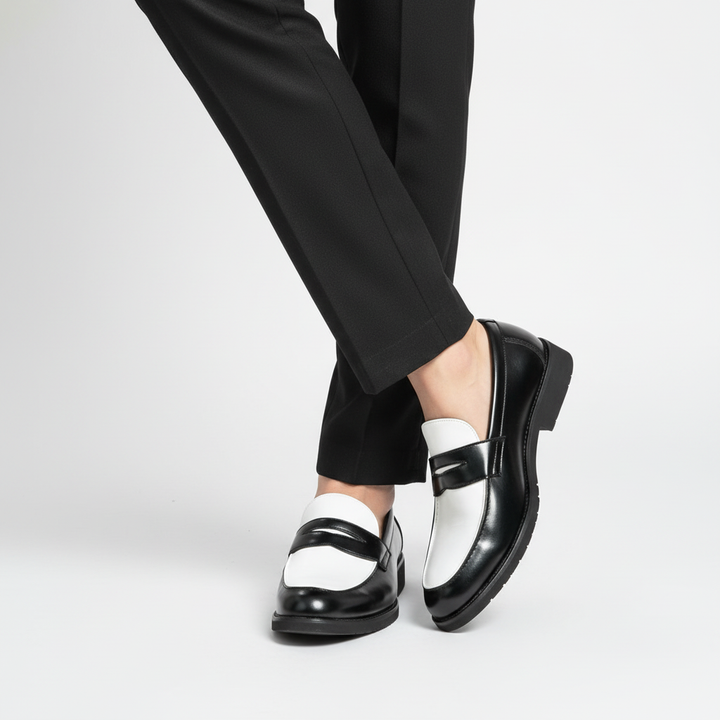 Men's contrast panel slip-on loafers with rounded toes and low heels