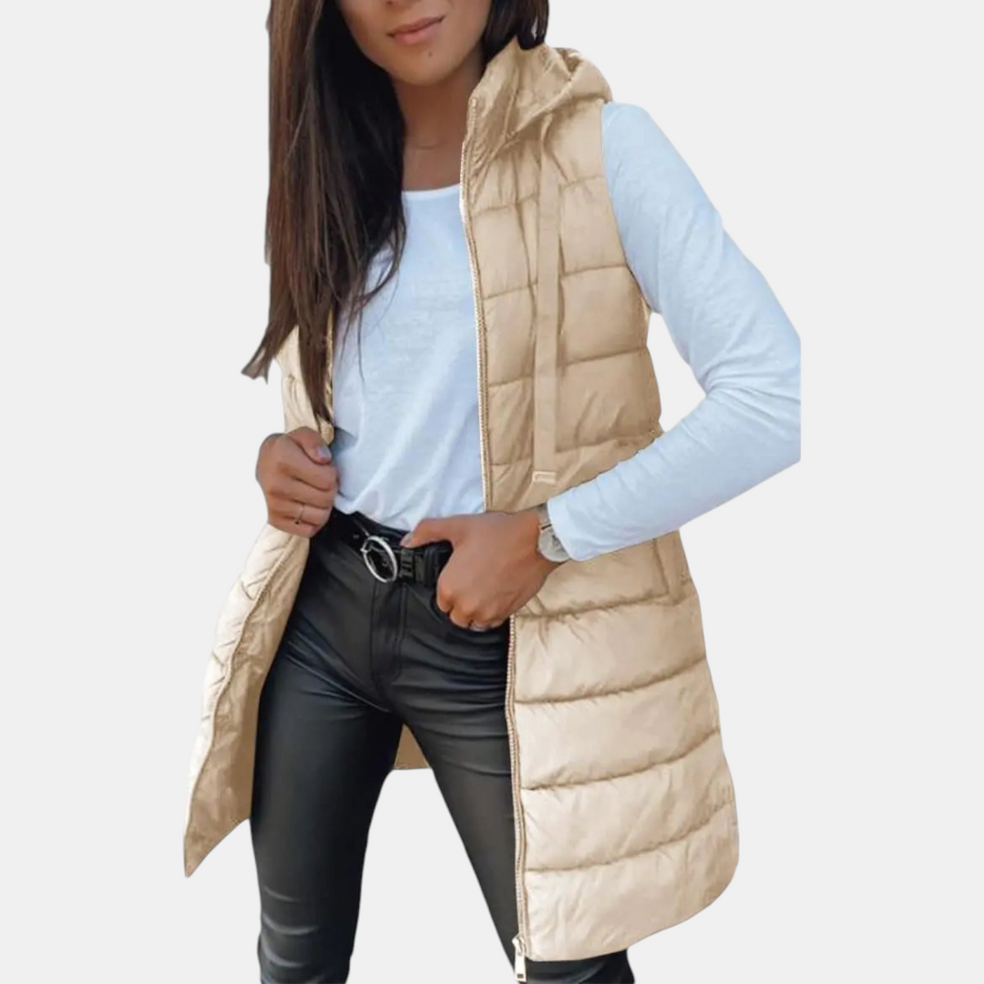 Women's longline hooded puffer vest