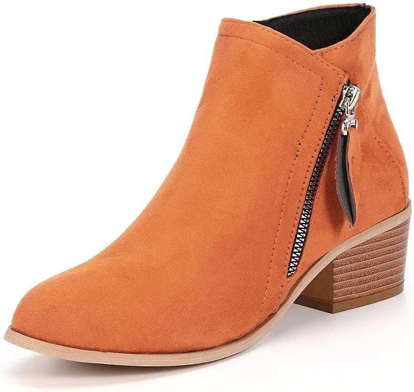 Women's side-zip ankle boots with pointed toes and low block heels