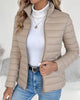 Women's quilted puffer jacket with stand collar and zip front