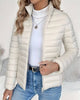 Women's quilted puffer jacket with stand collar and zip front
