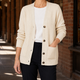 Women's V-neck cardigan with button front, long sleeves and patch pockets
