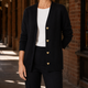 Women's V-neck cardigan with button front, long sleeves and patch pockets